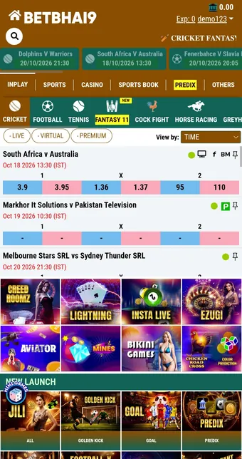 Betbhai app — home screen